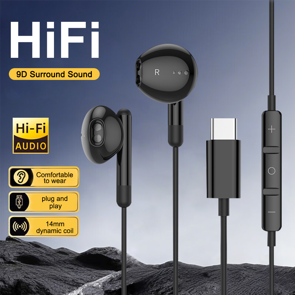 Type C Wired Earphones With Mic - USB C 유선 헤드폰 HiFi 스테레오